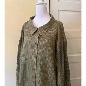 OLI & HALI TOP Oli and Hali button down shirt shacket oli Hali mixed fabrics NEW